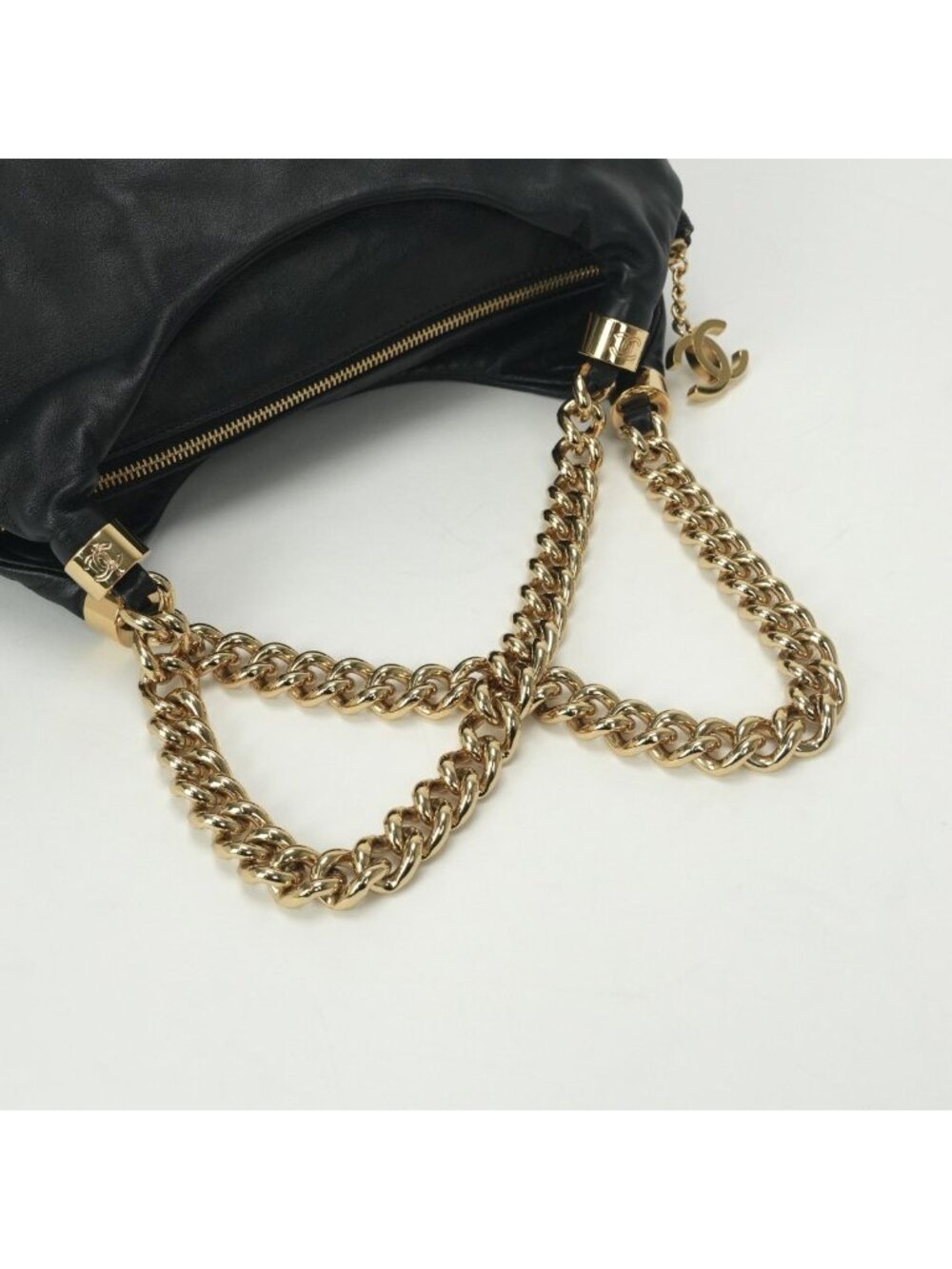 Chanel Tote Shoulder Bag Lambskin Noir Black Gold Chain Bag Big CC Logo Jumbo - Picture 4 of 10